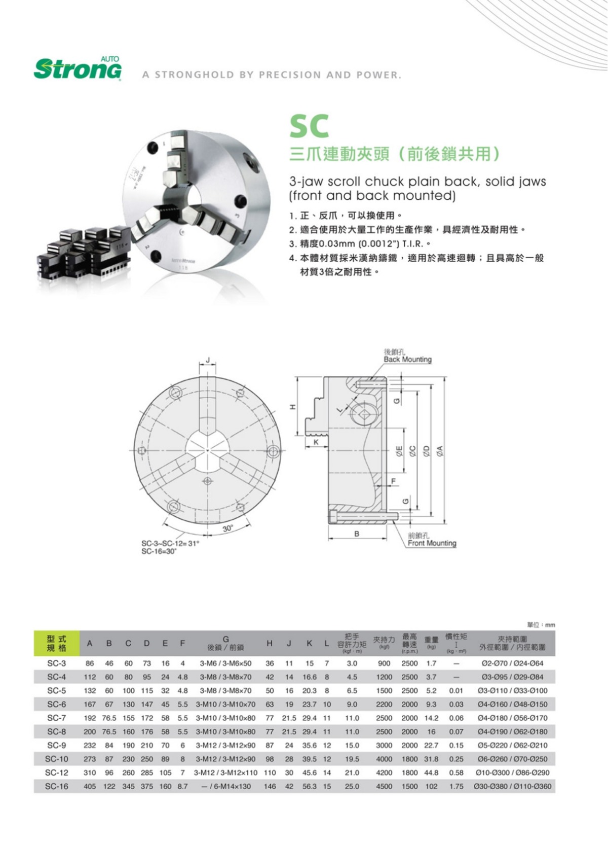 亿川三爪手动卡盘参数表